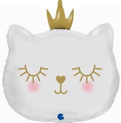 Фольгована кулька Grabo Велика фігура кішечка принцеса з короною біла 65 см