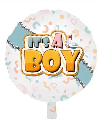 Фольгированный шар 18” круг "It`s a Boy" кораблик (Китай)
