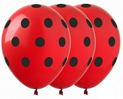 Латексный шар Gemar 12″ Красный шар в чёрный горох (5 ст) (25 шт)