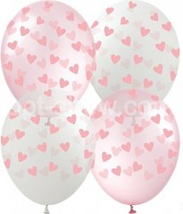 Латексный шар Art Show 12" GR-16 Сердечки розовые на прозрачном и розовом кристалле (5 ст) (100 шт)