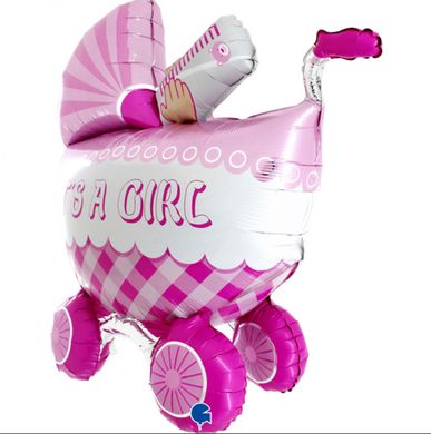 Фольгированный шар Grabo Большая фигура детская коляска розовая 95 см